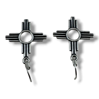 Sterling Silver Smaller Zia Sun Symbol Hook Dangle Earrings - SunWest Treasures