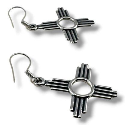 Larger Sterling Silver Zia Sun Symbol Dangle Earrings - SunWest Treasures