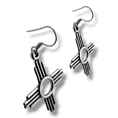 Larger Sterling Silver Zia Sun Symbol Dangle Earrings - SunWest Treasures