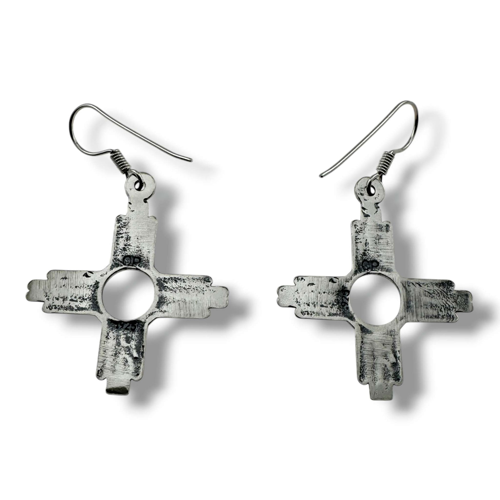 Larger Sterling Silver Zia Sun Symbol Dangle Earrings - SunWest Treasures