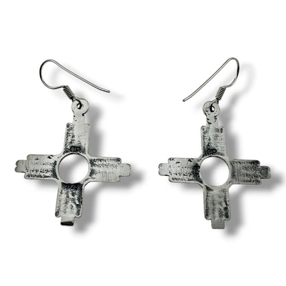 Larger Sterling Silver Zia Sun Symbol Dangle Earrings - SunWest Treasures