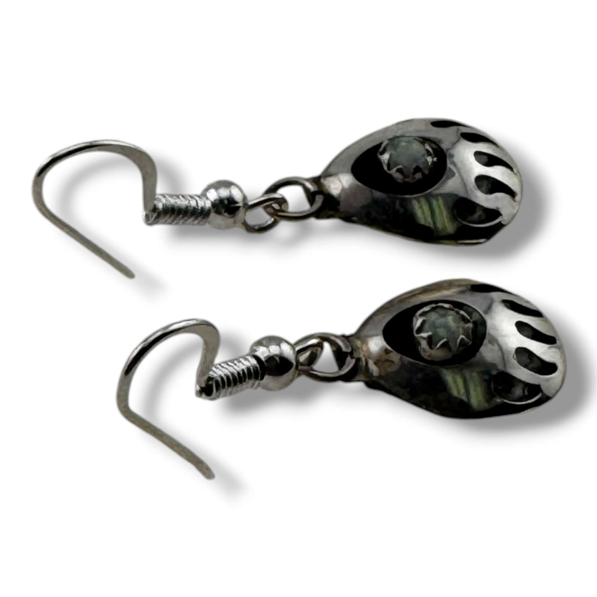 Navajo Sterling Silver Bear Paw Dangle Earrings with White Opal - SunWest Treasures