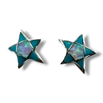 Handcrafted Sterling Silver Inlay Star Post Stud Earrings - SunWest Treasures
