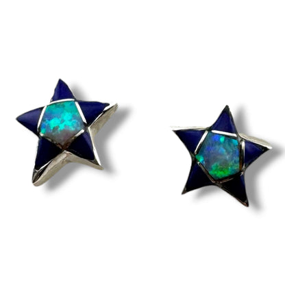 Handcrafted Sterling Silver Inlay Star Post Stud Earrings - SunWest Treasures