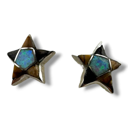 Handcrafted Sterling Silver Inlay Star Post Stud Earrings - SunWest Treasures