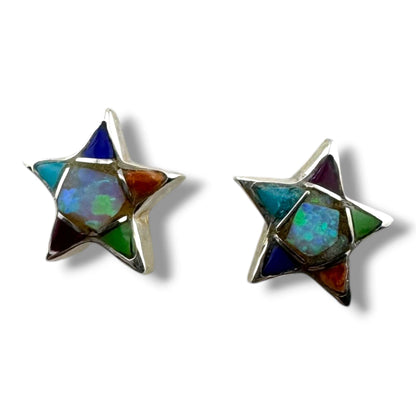 Handcrafted Sterling Silver Inlay Star Post Stud Earrings - SunWest Treasures