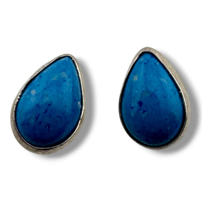 Sterling Silver Turquoise Gaspeite Denim Lapis Teardrop Post Stud Earrings - SunWest Treasures