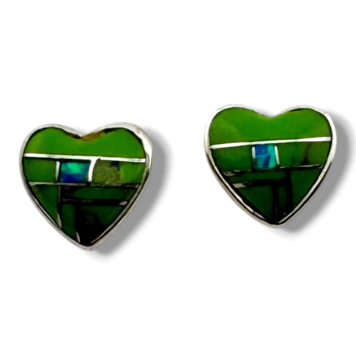 Handcrafted Sterling Small Silver Inlay Multi - Stone Heart Post Stud Earrings - SunWest Treasures