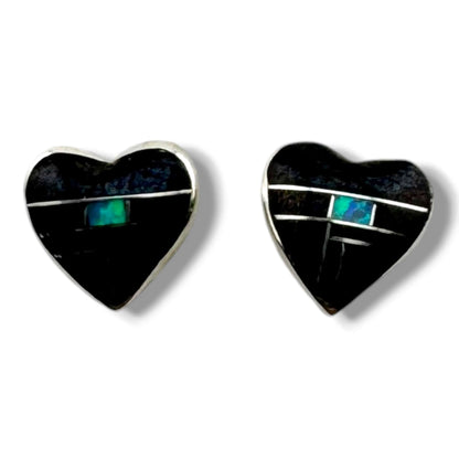Handcrafted Sterling Small Silver Inlay Multi - Stone Heart Post Stud Earrings - SunWest Treasures