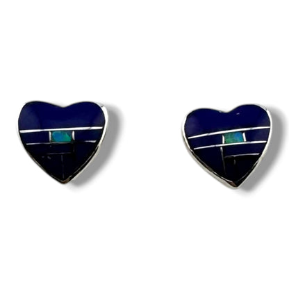 Handcrafted Sterling Small Silver Inlay Multi - Stone Heart Post Stud Earrings - SunWest Treasures