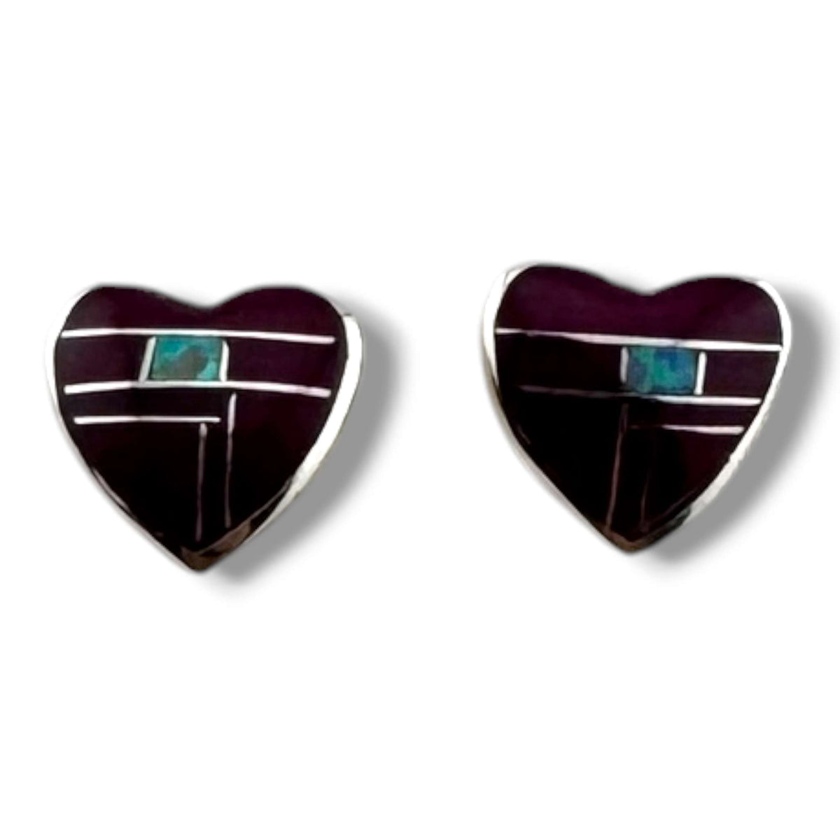 Handcrafted Sterling Small Silver Inlay Multi - Stone Heart Post Stud Earrings - SunWest Treasures