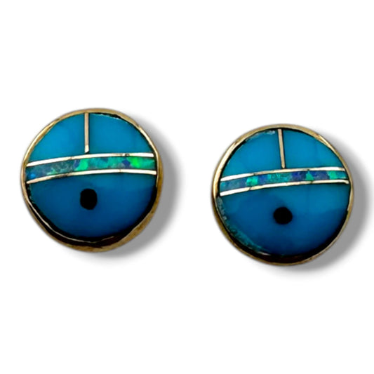 Bronze Sunface Inlay Stone with Opal Post Stud Earrings - SunWest Treasures