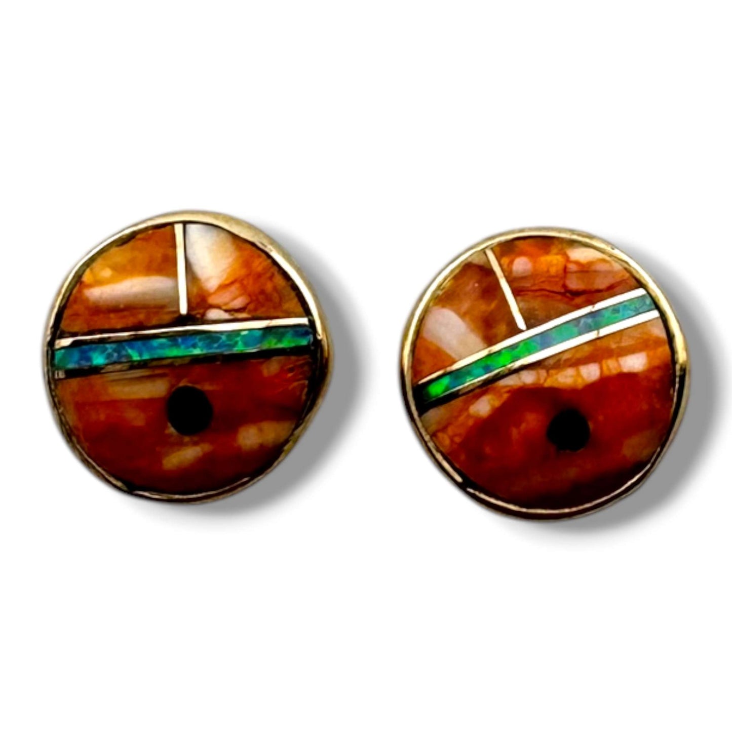Bronze Sunface Inlay Stone with Opal Post Stud Earrings - SunWest Treasures