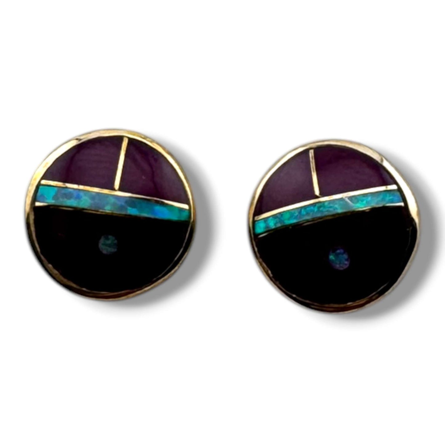 Bronze Sunface Inlay Stone with Opal Post Stud Earrings - SunWest Treasures