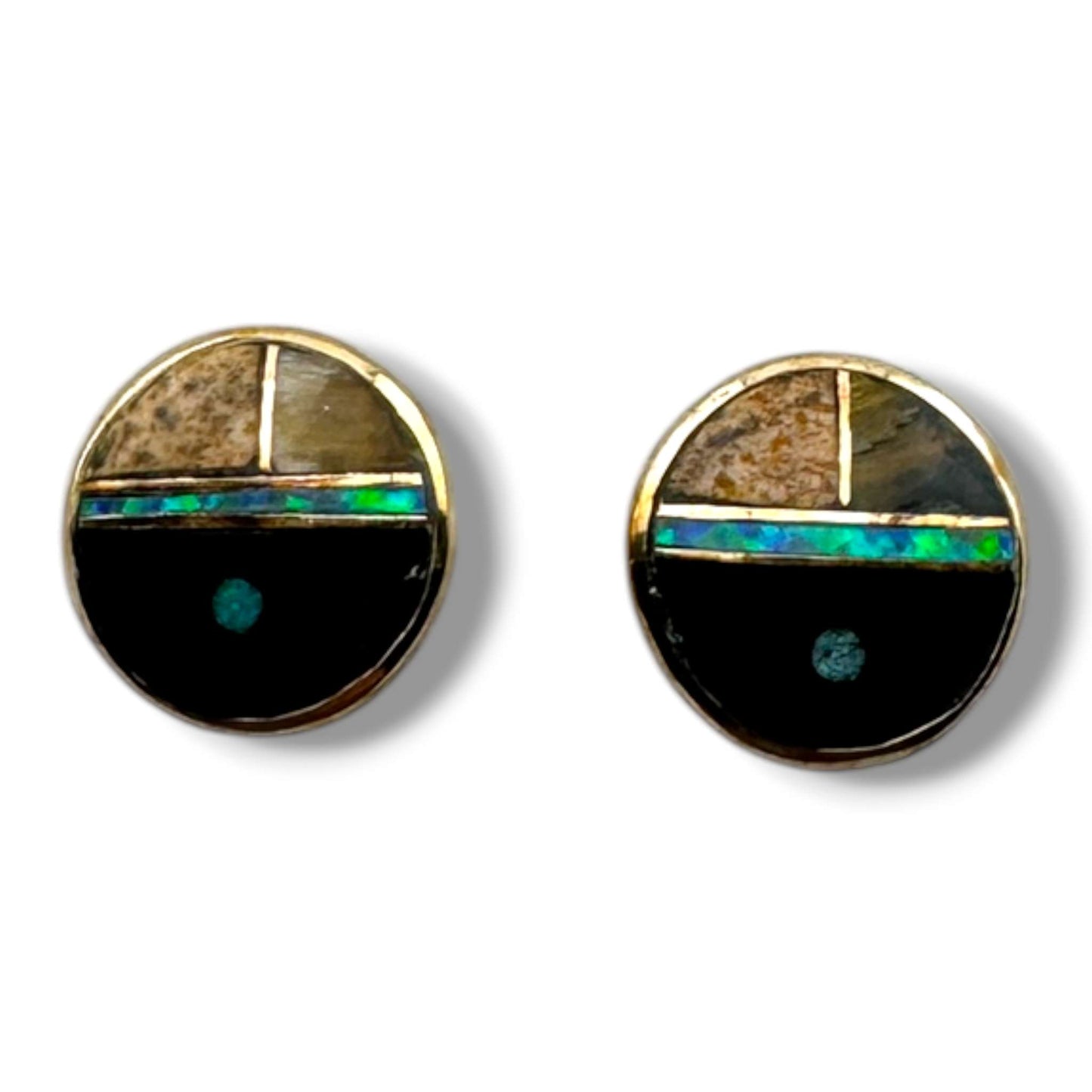 Bronze Sunface Inlay Stone with Opal Post Stud Earrings - SunWest Treasures