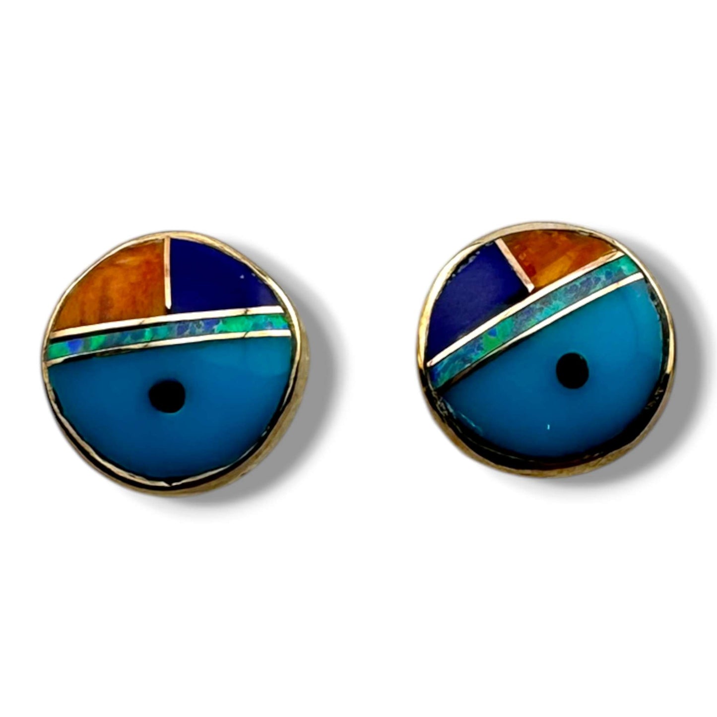 Bronze Sunface Inlay Stone with Opal Post Stud Earrings - SunWest Treasures