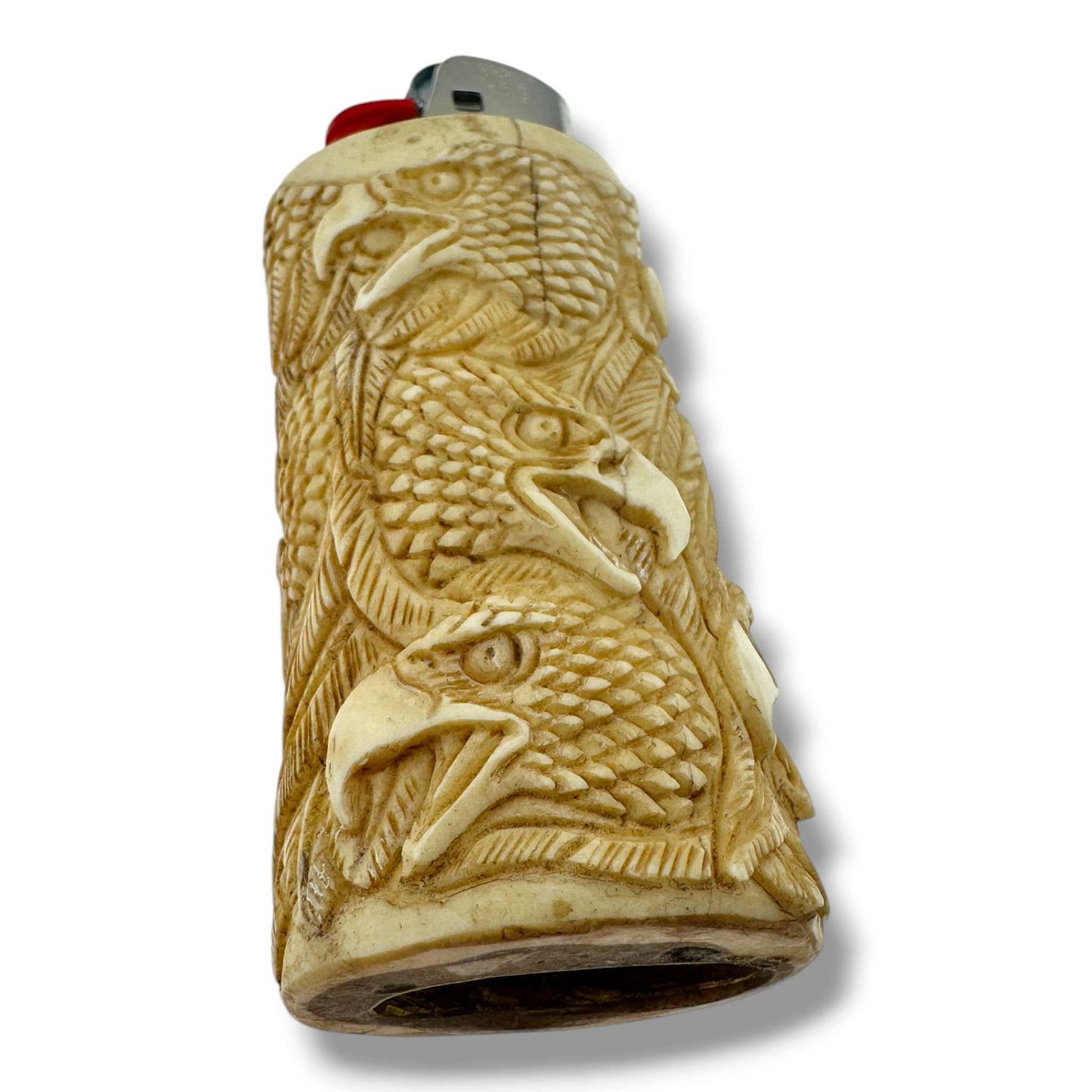 Hand Carved Eagle Heads Totem Lighter Case | Fits Large Bic - SunWest Treasures