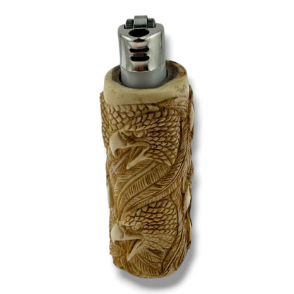 Hand Carved Eagle Heads Totem Lighter Case | Fits Large Bic - SunWest Treasures
