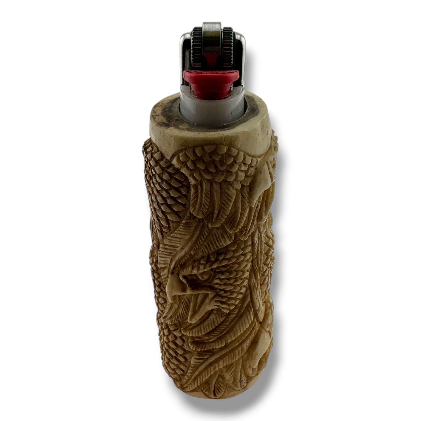 Hand Carved Eagle Heads Totem Lighter Case | Fits Large Bic - SunWest Treasures