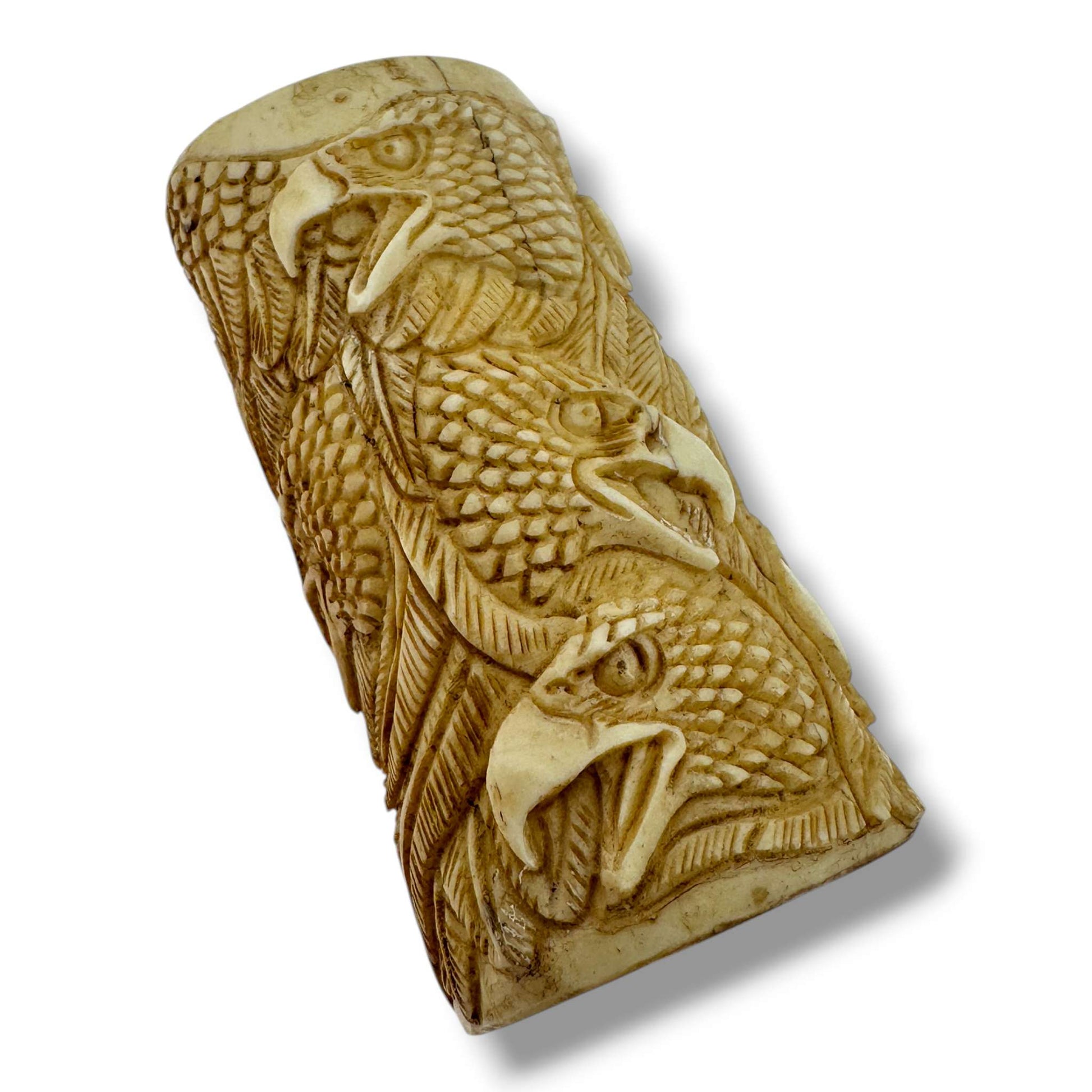 Hand Carved Eagle Heads Totem Lighter Case | Fits Large Bic - SunWest Treasures