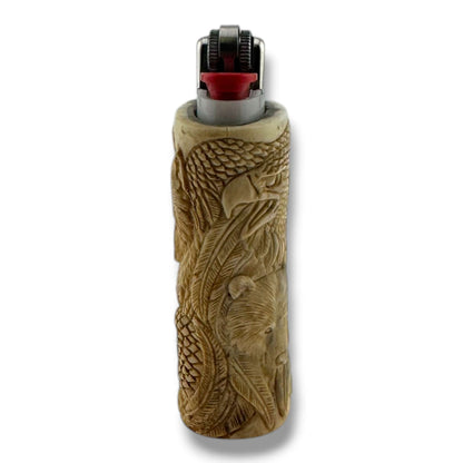 Hand Carved Wildlife Totem Lighter Case | Bear, Eagle & Wolf | Fits Large Bic - SunWest Treasures