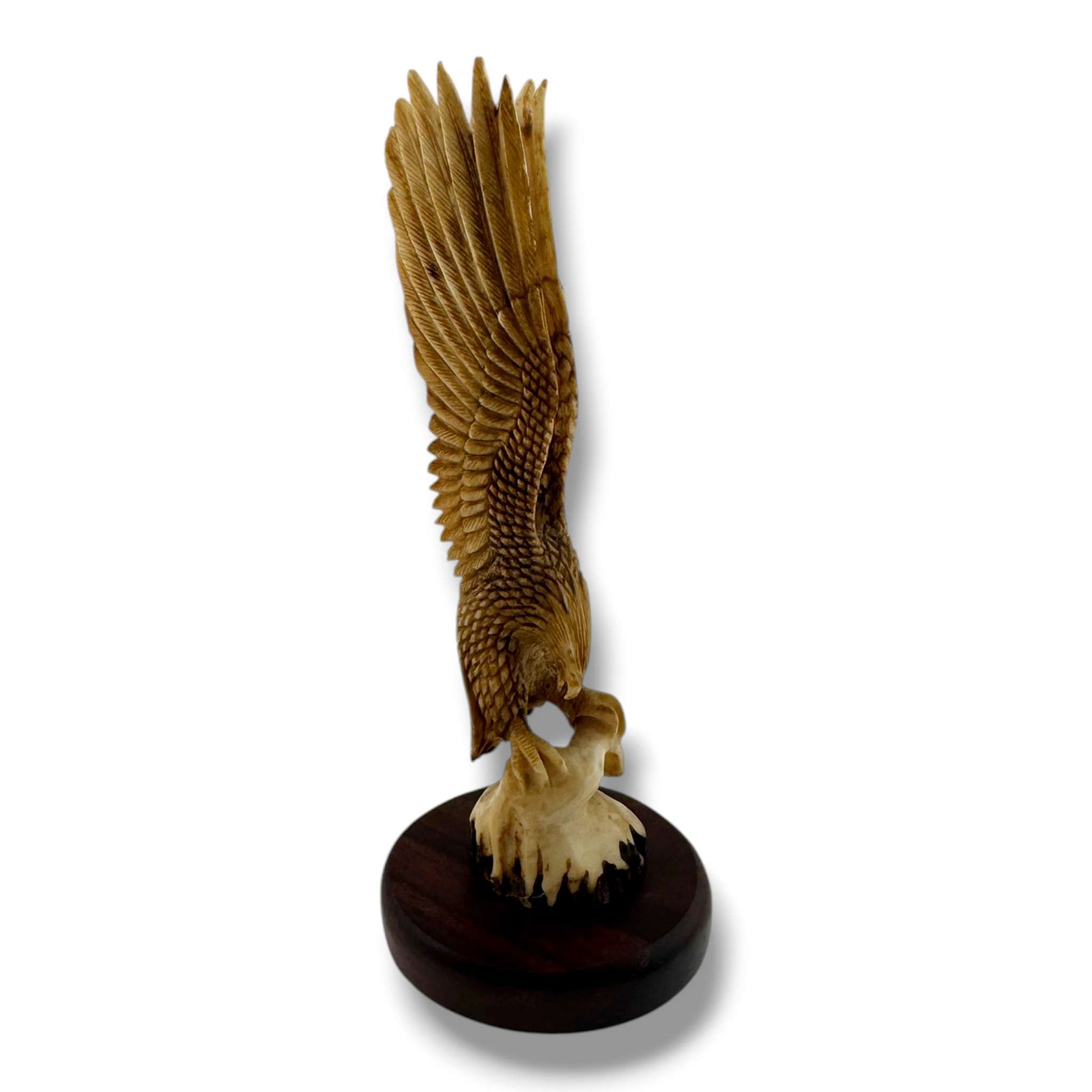 Hand Carved Landing Eagle Figurine on Wood Base | Artisan Sculpture - SunWest Treasures