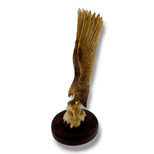 Hand Carved Landing Eagle Figurine on Wood Base | Artisan Sculpture - SunWest Treasures