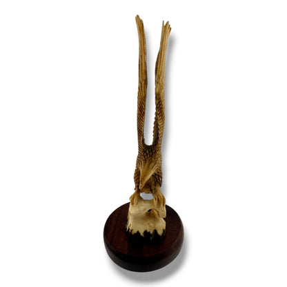 Hand Carved Landing Eagle Figurine on Wood Base | Artisan Sculpture - SunWest Treasures