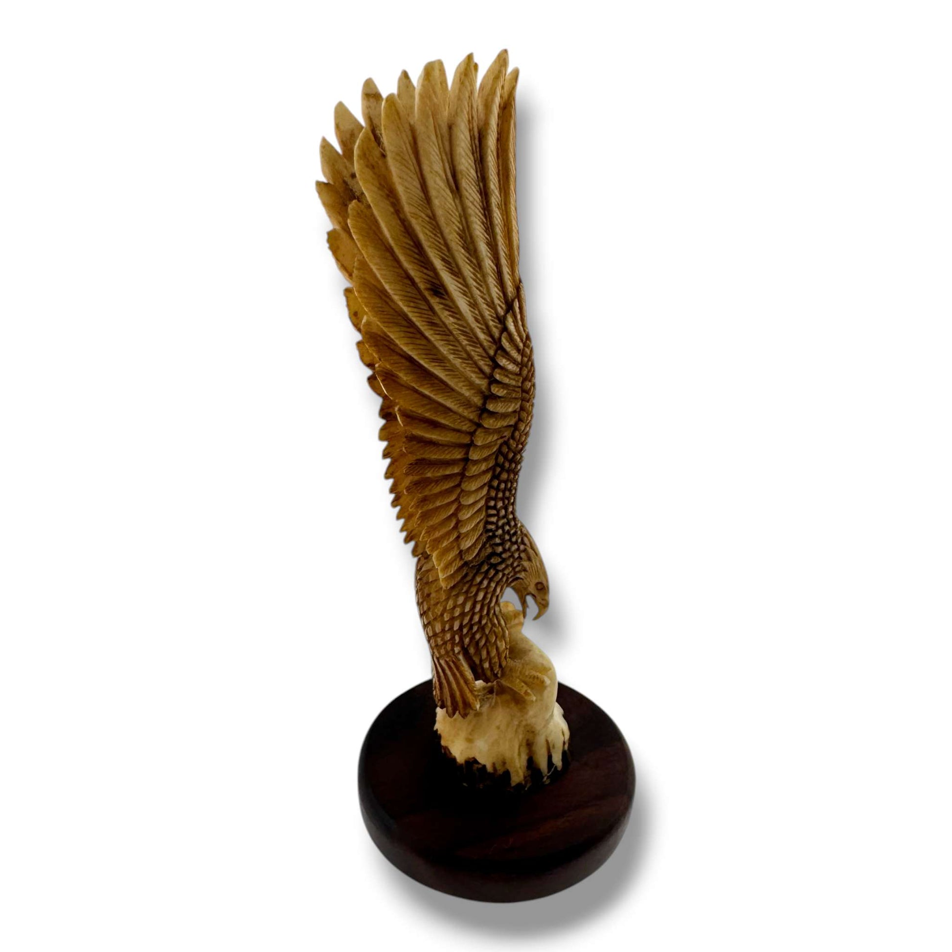 Hand Carved Landing Eagle Figurine on Wood Base | Artisan Sculpture - SunWest Treasures