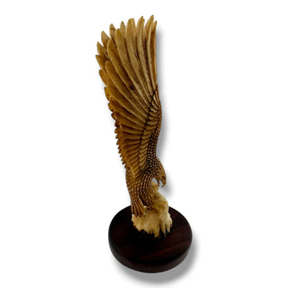 Hand Carved Landing Eagle Figurine on Wood Base | Artisan Sculpture - SunWest Treasures