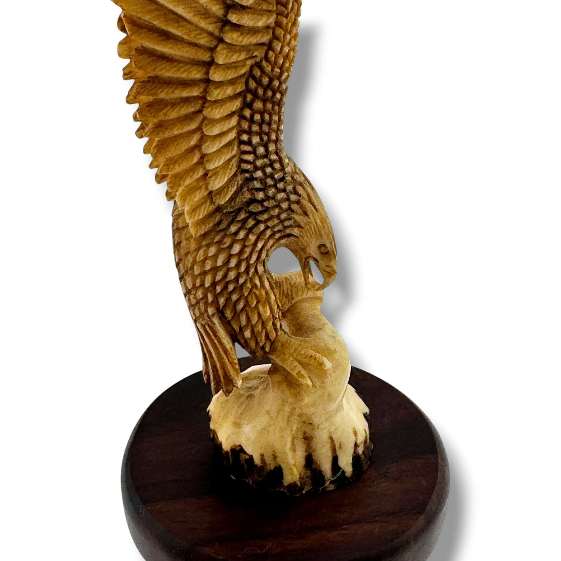Hand Carved Landing Eagle Figurine on Wood Base | Artisan Sculpture - SunWest Treasures