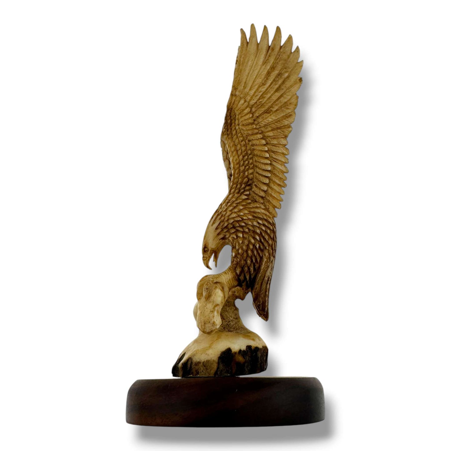 Hand Carved Landing Eagle Figurine on Wood Base | Artisan Sculpture - SunWest Treasures