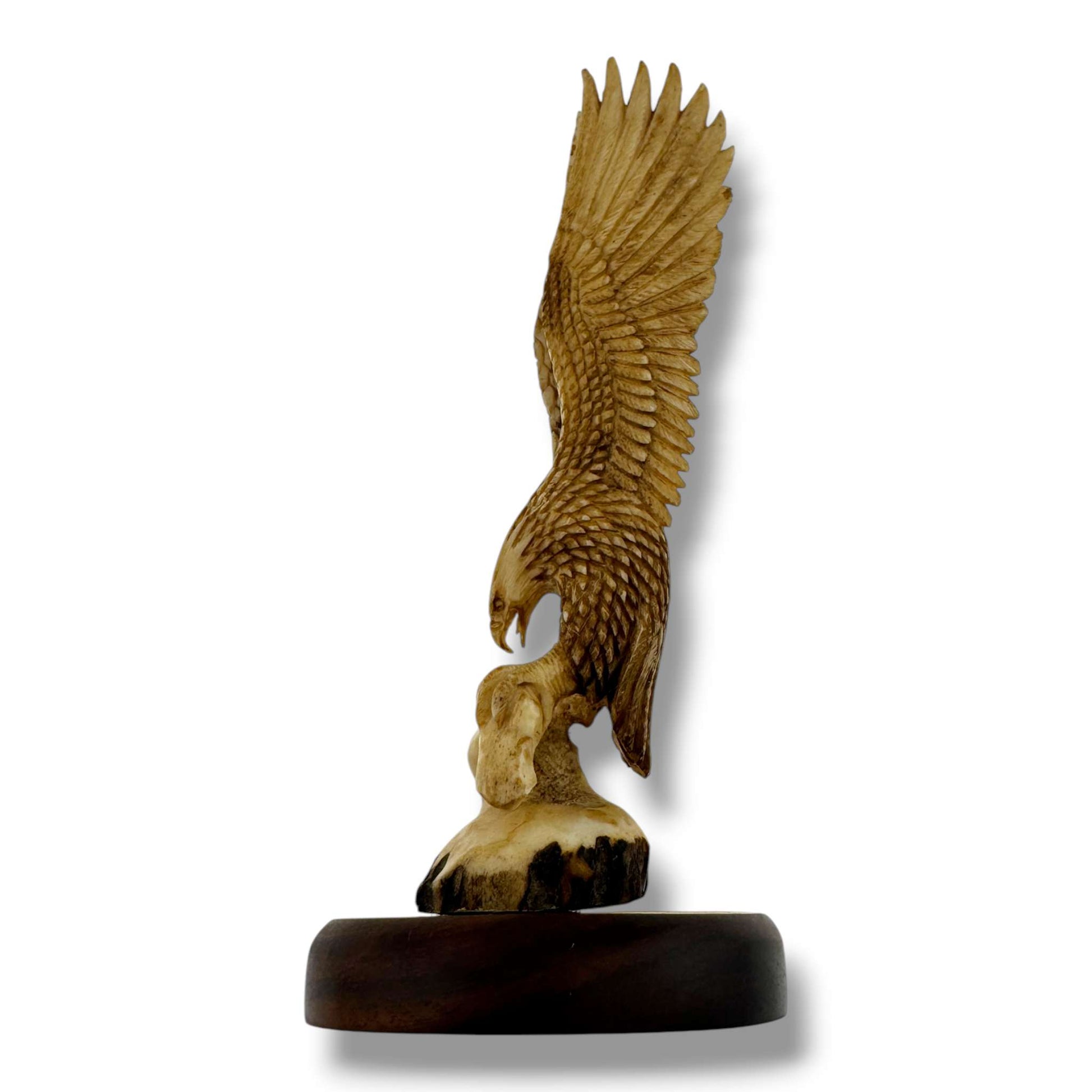 Hand Carved Landing Eagle Figurine on Wood Base | Artisan Sculpture - SunWest Treasures