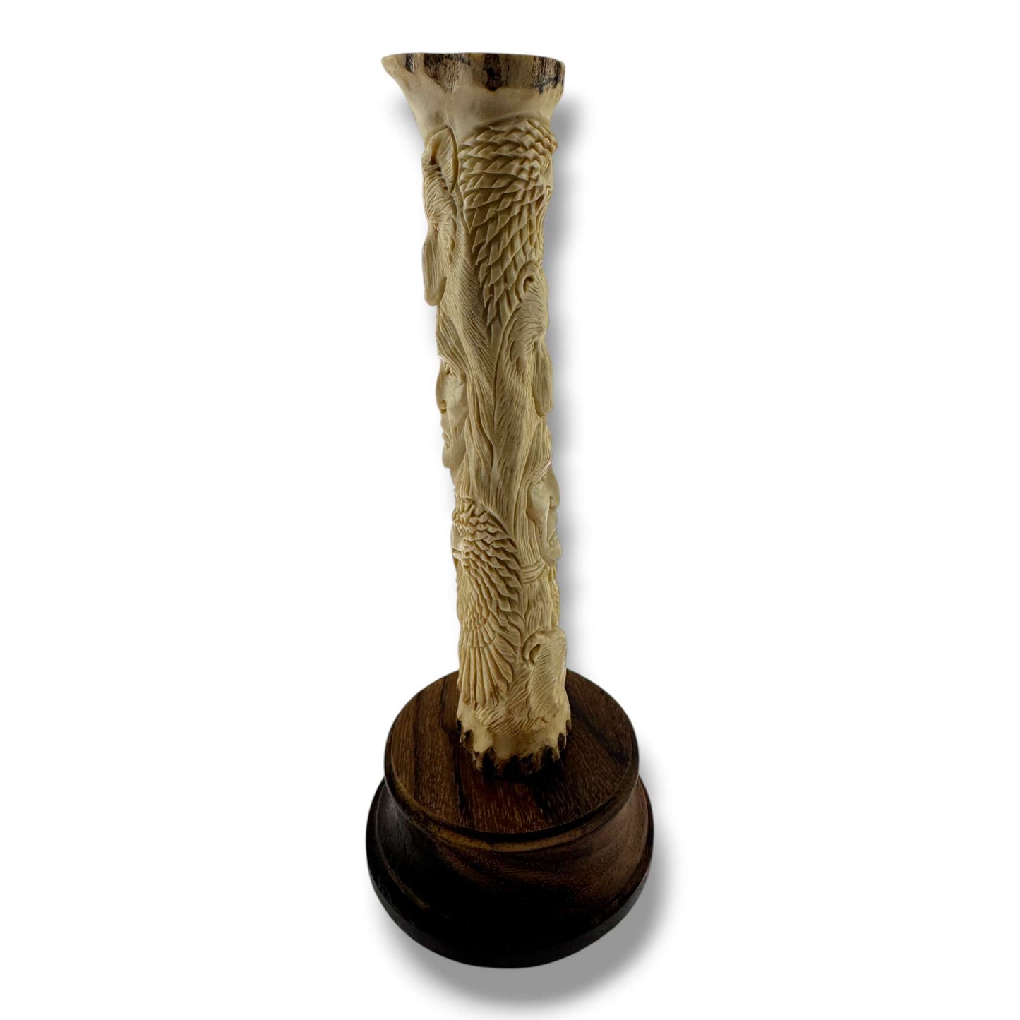 Hand Carved Chief & Wildlife Totem Figurine on Wood Base | Artisan Sculpture - SunWest Treasures