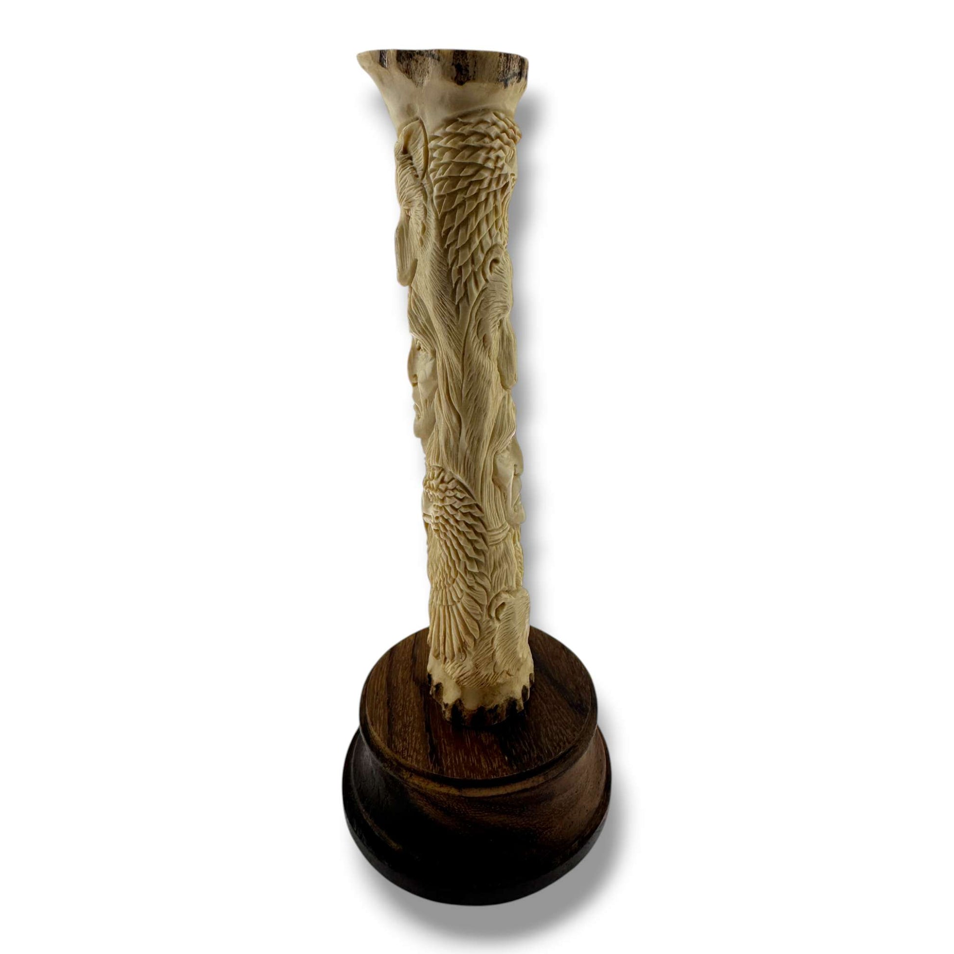 Hand Carved Chief & Wildlife Totem Figurine on Wood Base | Artisan Sculpture - SunWest Treasures
