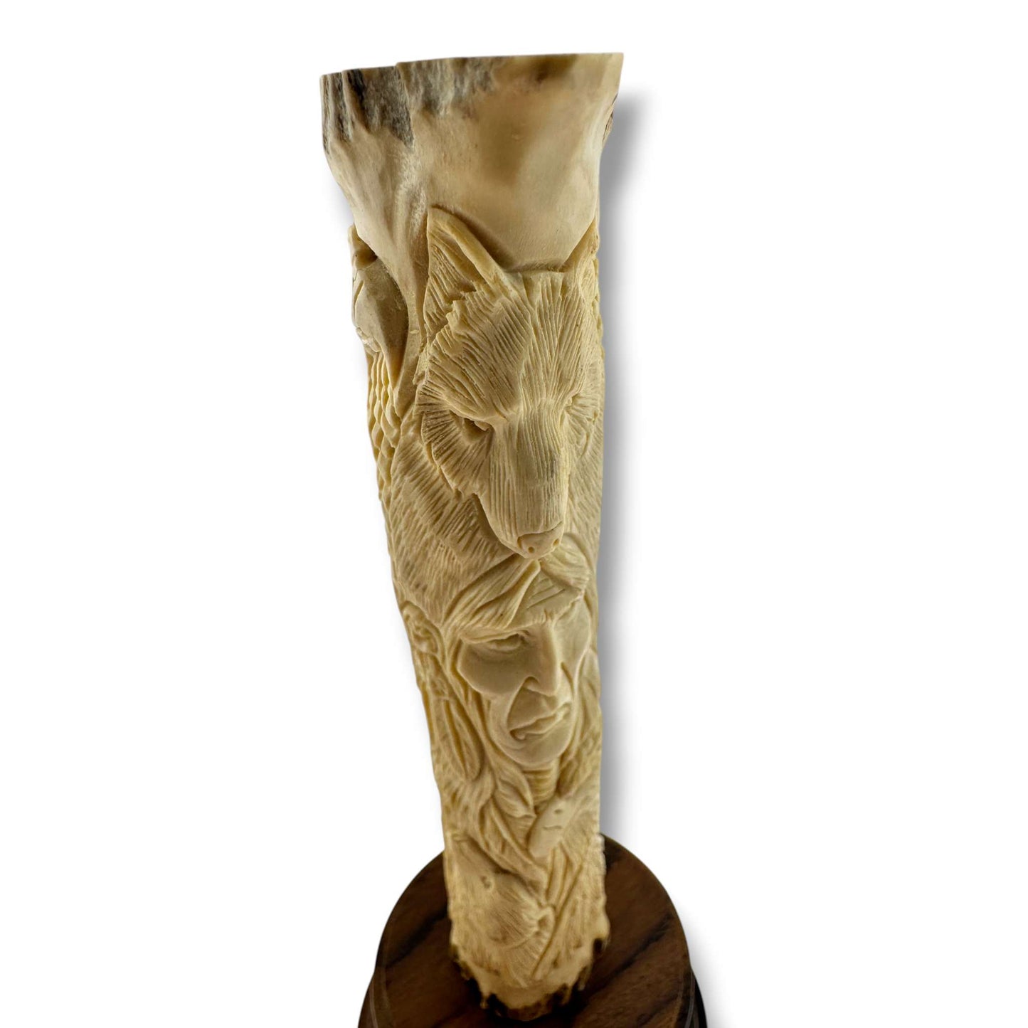 Hand Carved Chief & Wildlife Totem Figurine on Wood Base | Artisan Sculpture - SunWest Treasures