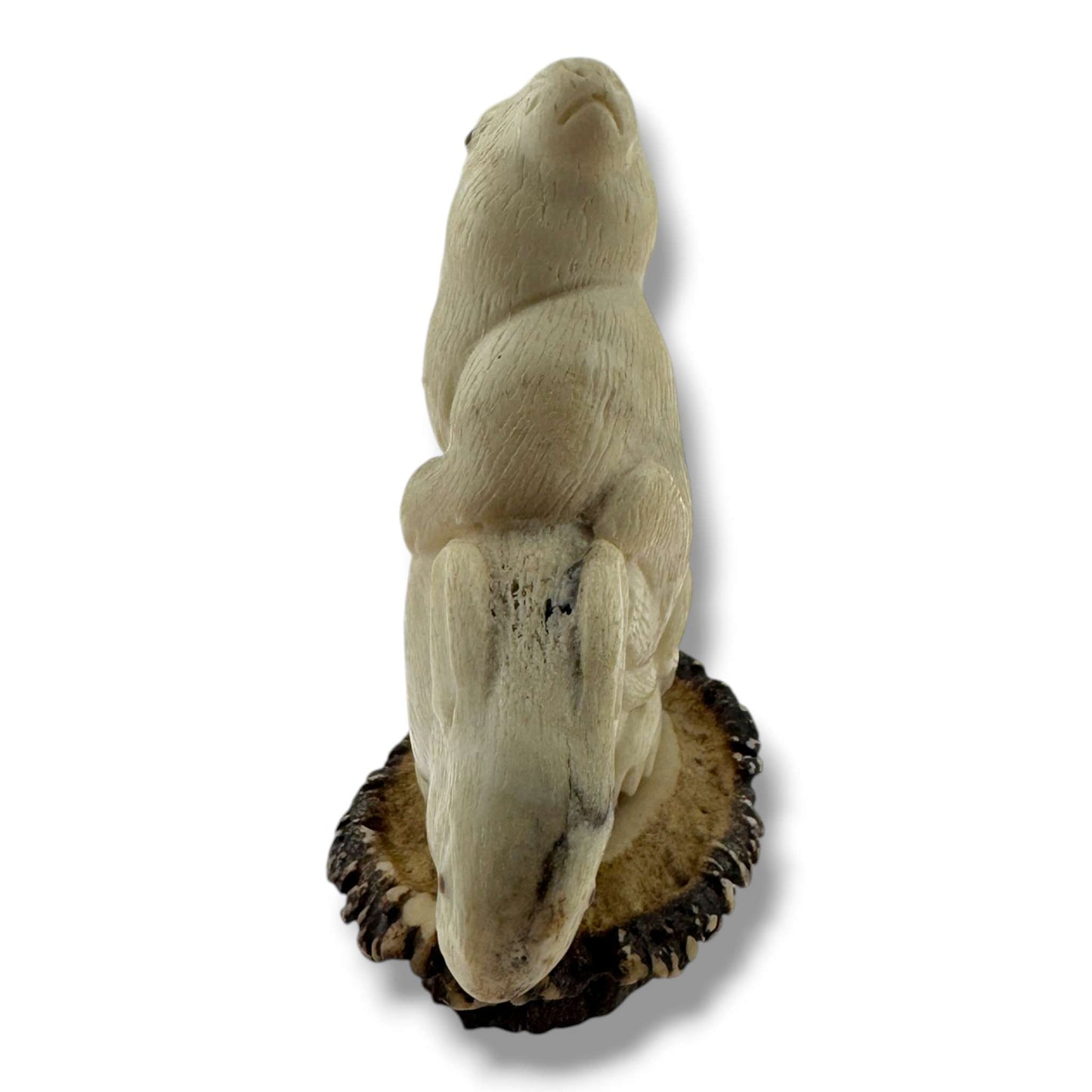 Hand Carved Playing Bunnies Figurine with Carved Base | Artisan Sculpture - SunWest Treasures