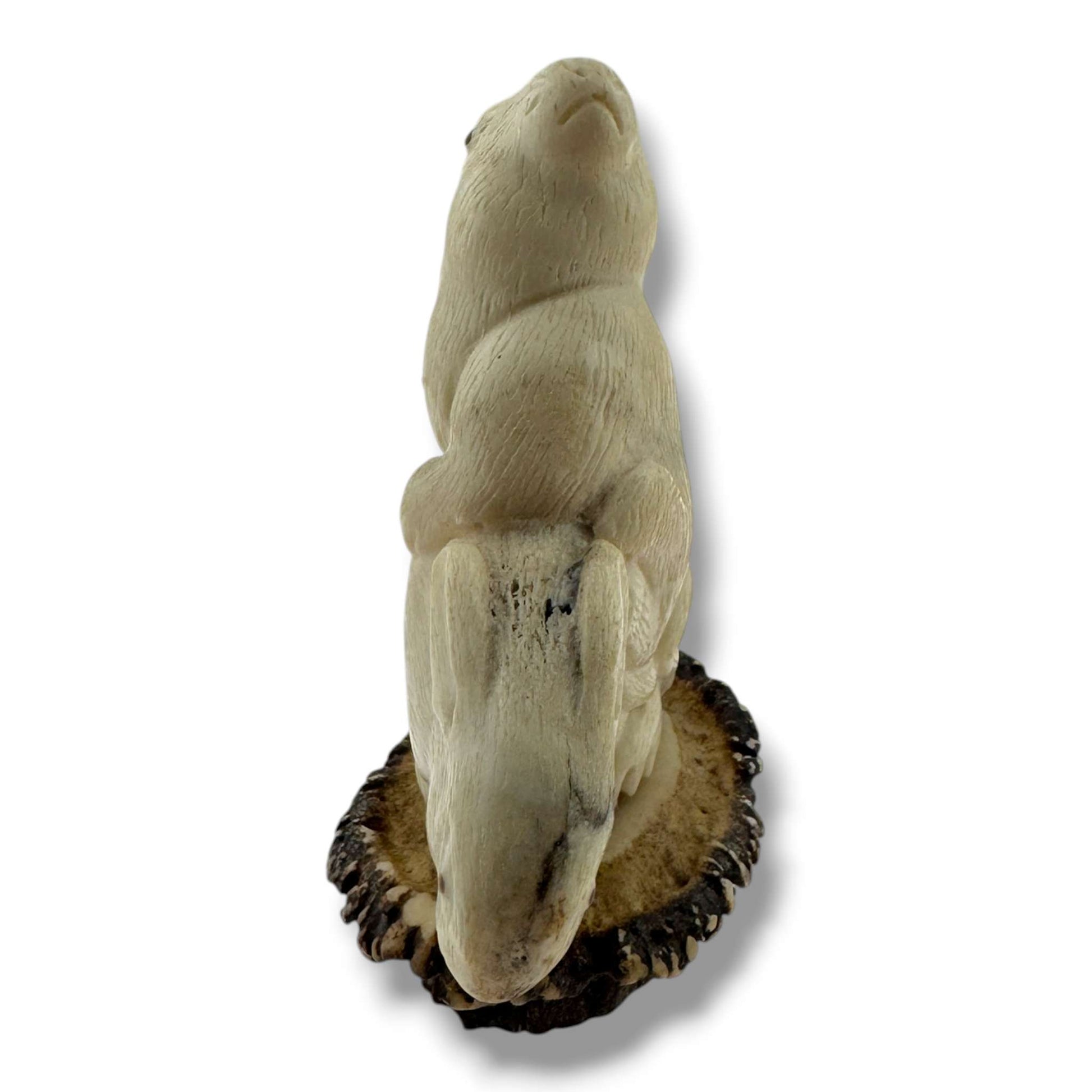 Hand Carved Playing Bunnies Figurine with Carved Base | Artisan Sculpture - SunWest Treasures