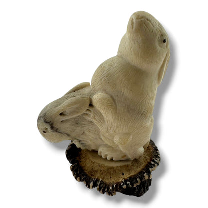 Hand Carved Playing Bunnies Figurine with Carved Base | Artisan Sculpture - SunWest Treasures