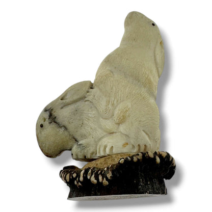 Hand Carved Playing Bunnies Figurine with Carved Base | Artisan Sculpture - SunWest Treasures