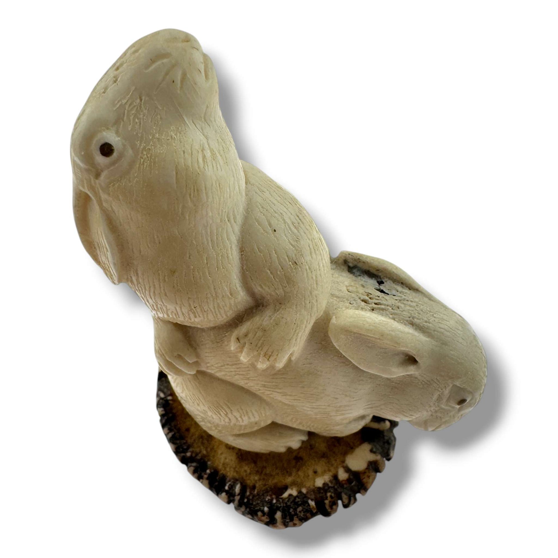 Hand Carved Playing Bunnies Figurine with Carved Base | Artisan Sculpture - SunWest Treasures