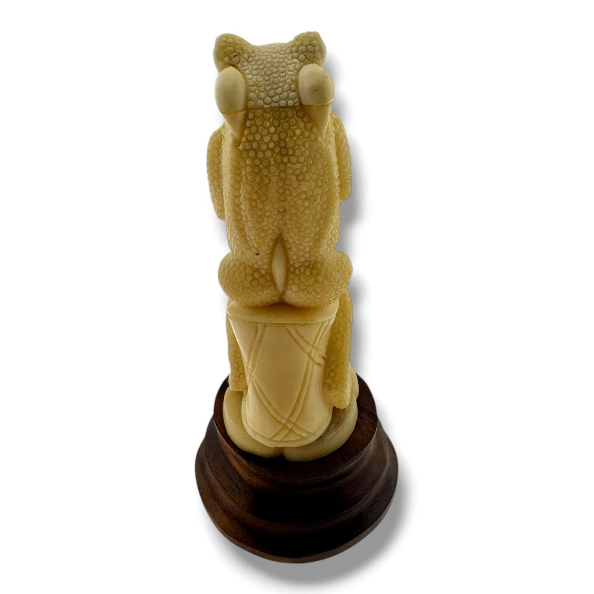 Hand Carved Frog Flute Musician Figurine on Wood Base | Artisan Sculpture - SunWest Treasures