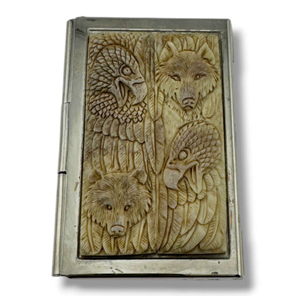Hand Carved Wildlife Totem Business Card Holder - SunWest Treasures