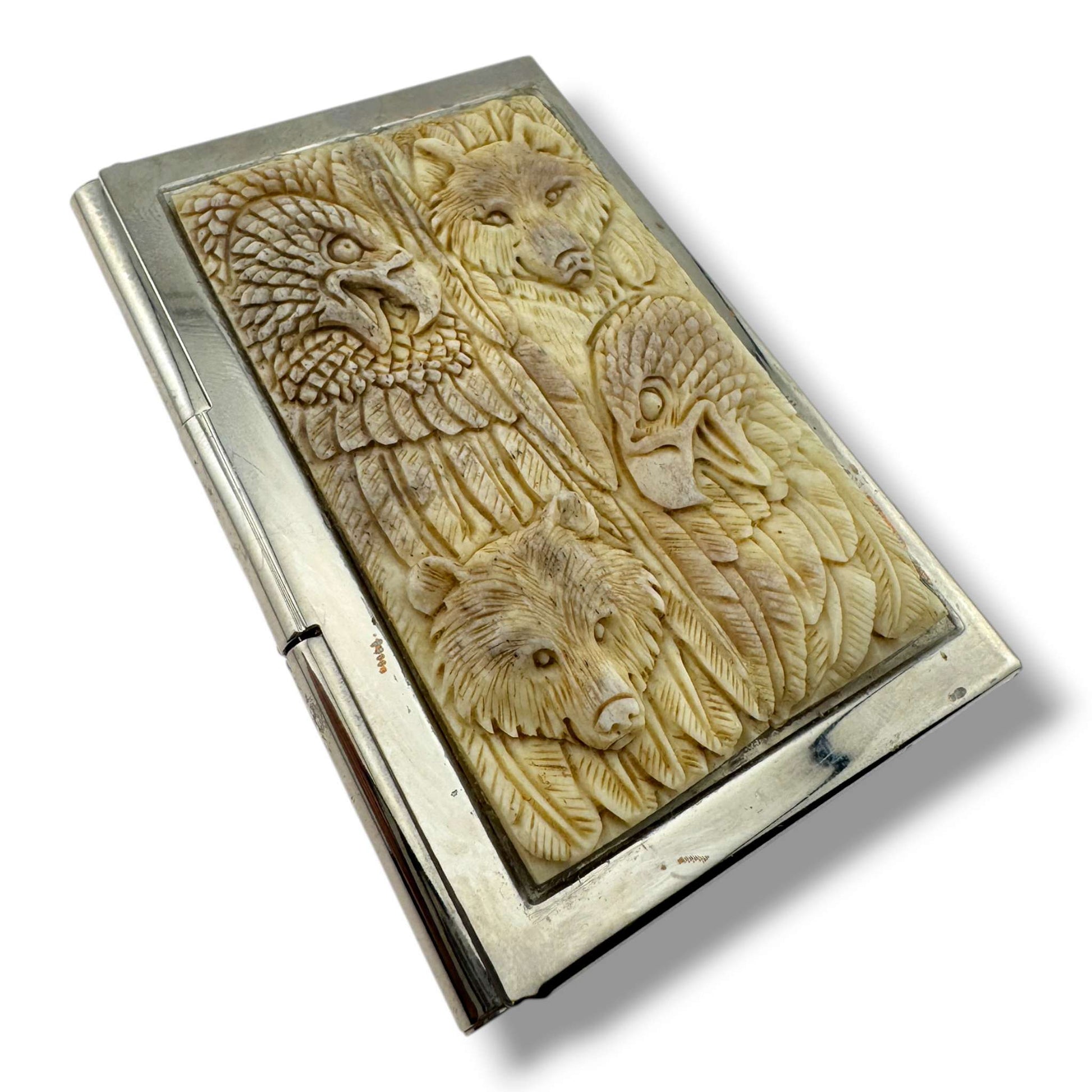 Hand Carved Wildlife Totem Business Card Holder - SunWest Treasures