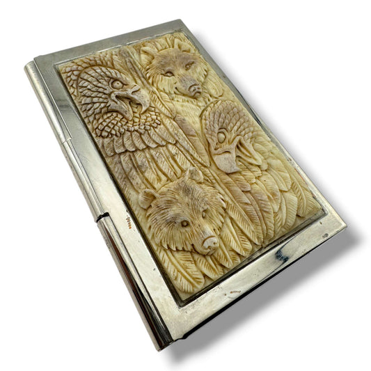 Hand Carved Wildlife Totem Business Card Holder - SunWest Treasures