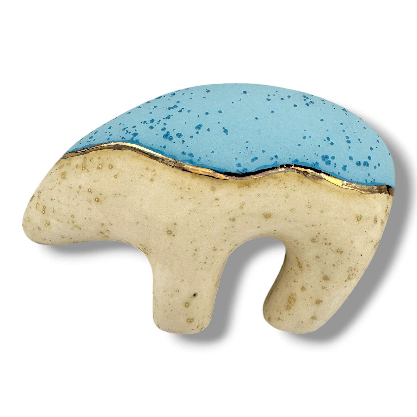 Bear Pueblo Pottery with Liquid Gold and Sky Blue Glaze by Luna