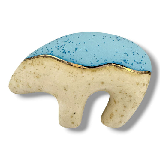Bear Pueblo Pottery with Liquid Gold and Sky Blue Glaze by Luna