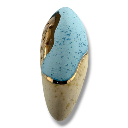 Bear Pueblo Pottery with Liquid Gold and Sky Blue Glaze by Luna