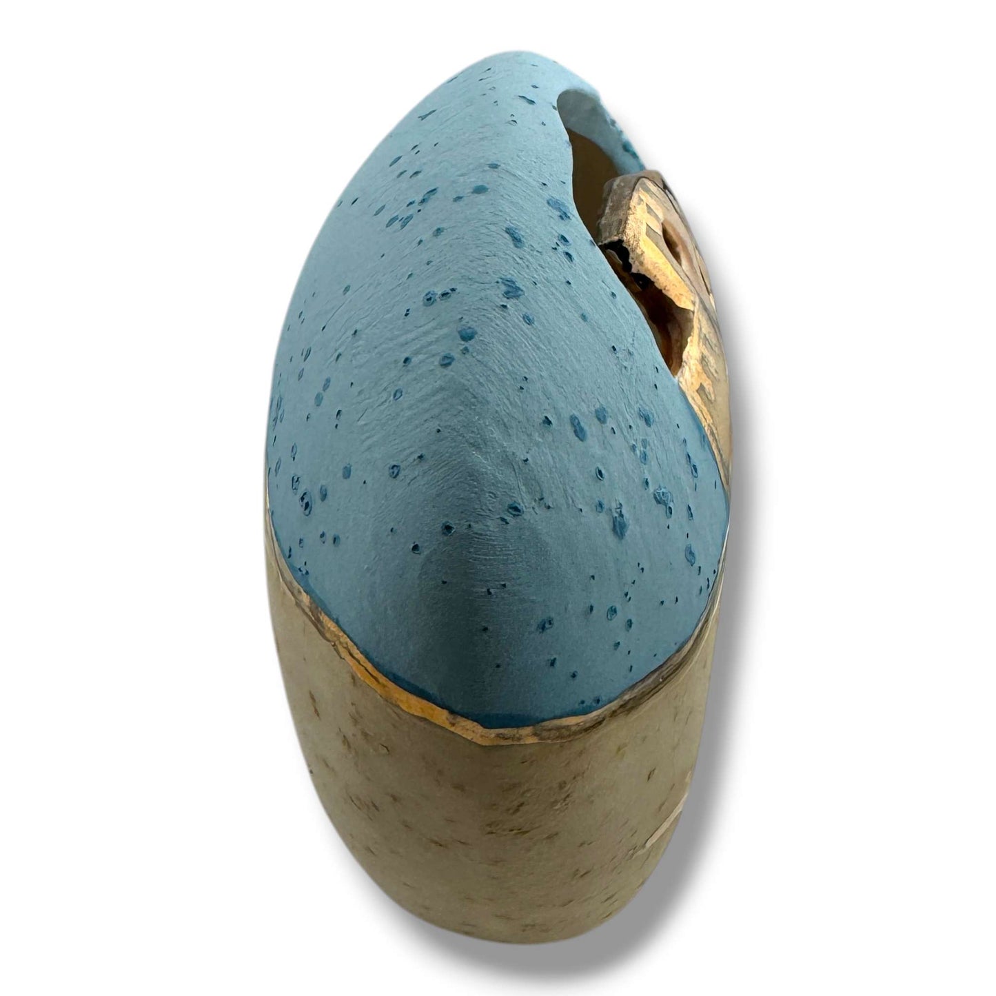 Bear Pueblo Pottery with Liquid Gold and Sky Blue Glaze by Luna