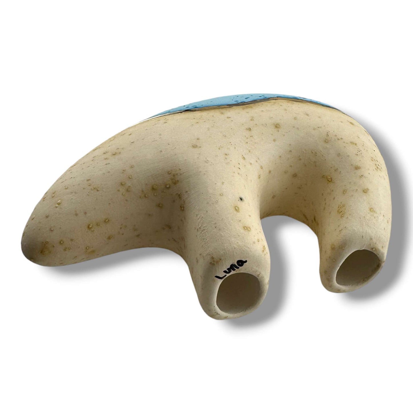Bear Pueblo Pottery with Liquid Gold and Sky Blue Glaze by Luna